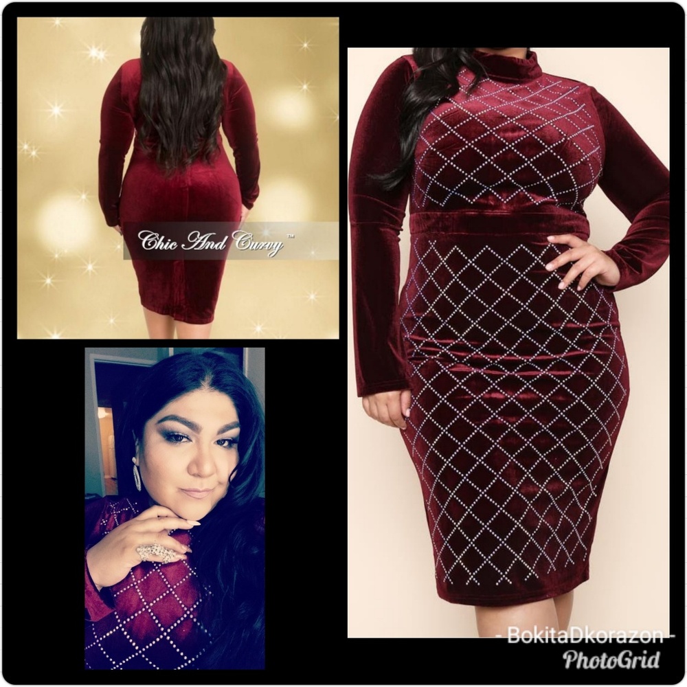 Plus Size Bodycon Velvet with Studs Dress